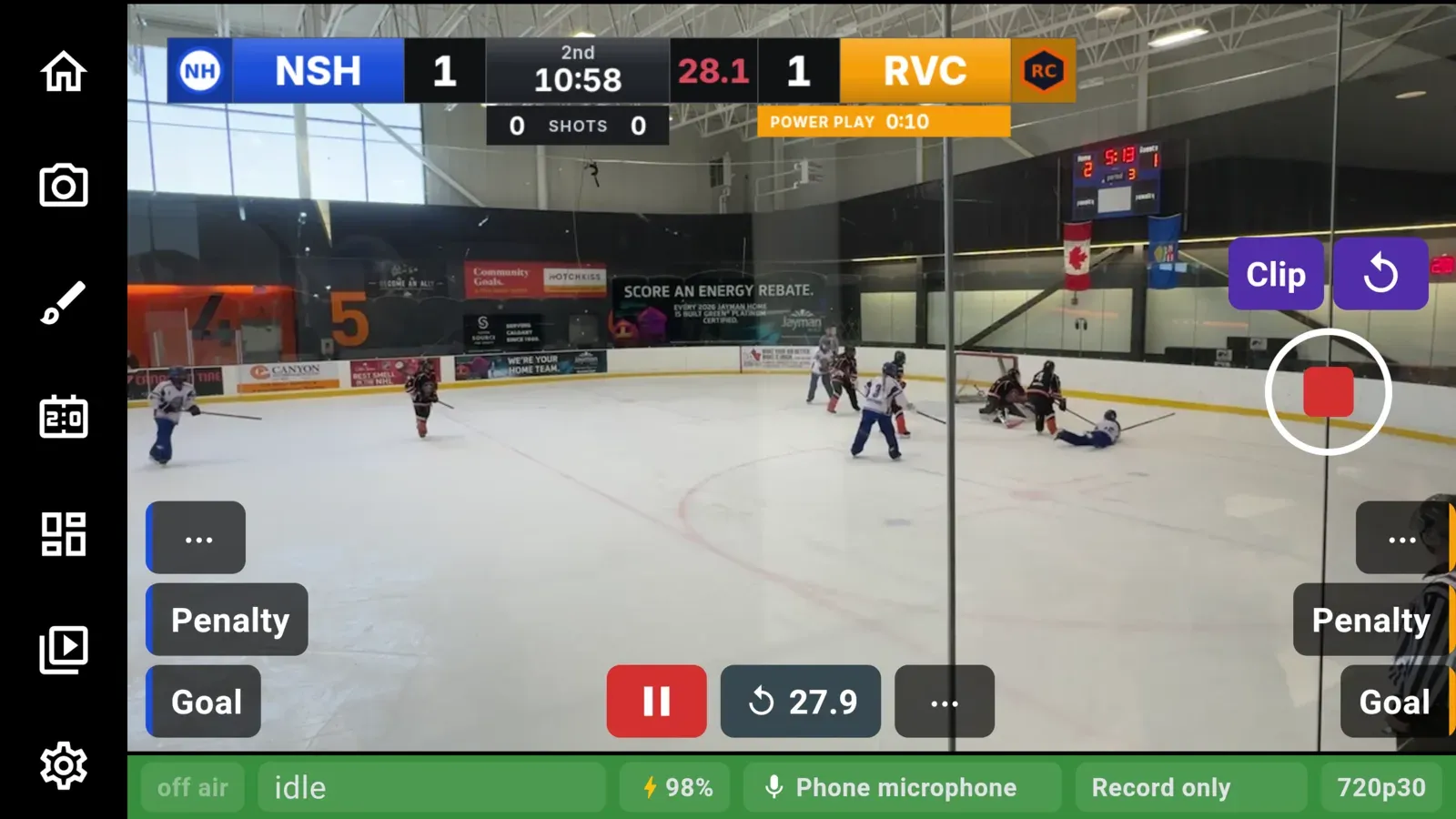 The camera screen showing a game from a remote camera